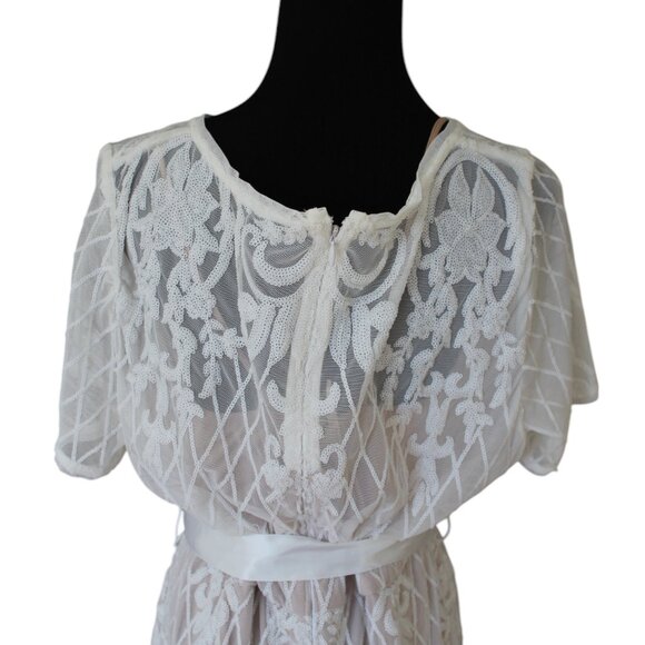 R&M Richards White Sequin Lattice Godet Gown 14W NWT's "Downton Abbey" - Picture 12 of 17